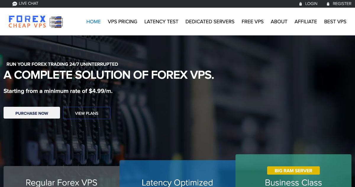 Homepage of ForexCheapVPS hosting