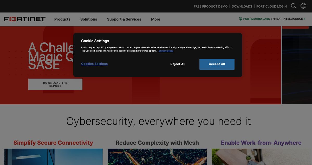 Homepage of Fortinet hosting