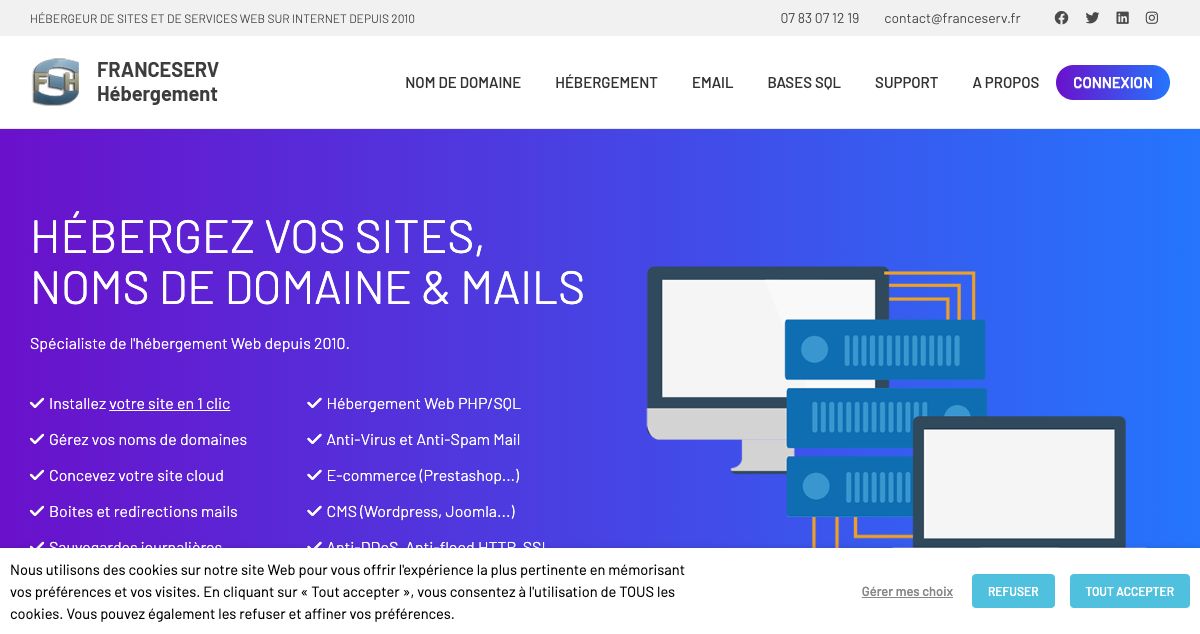 Homepage of FranceServ Hébergement hosting