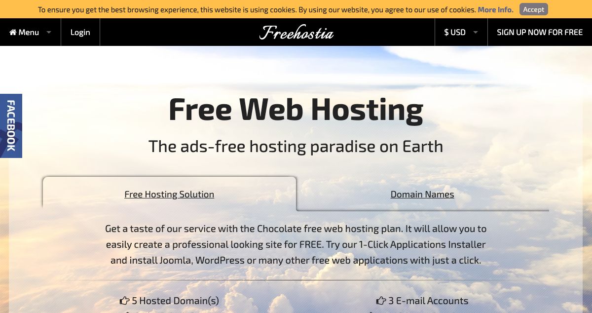 Homepage of Freehostia hosting