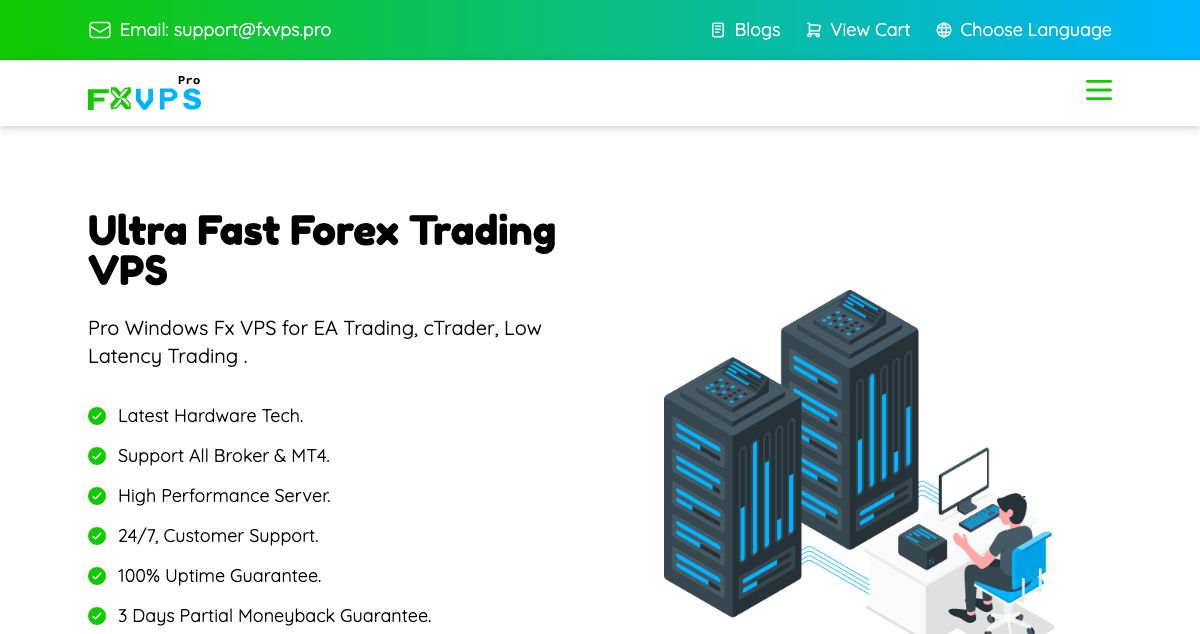 Homepage of Forex VPS hosting