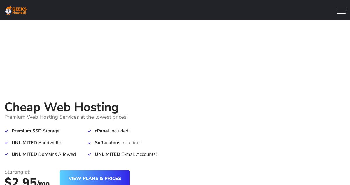 Homepage of GEEKS Hosted hosting