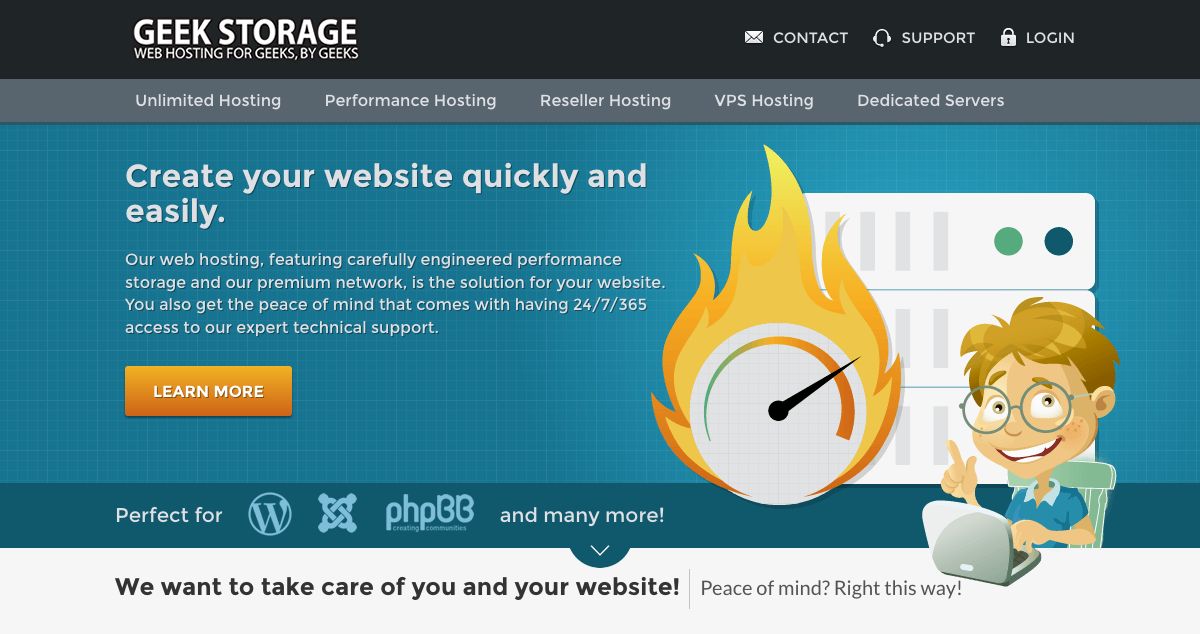 Homepage of GeekStorage hosting