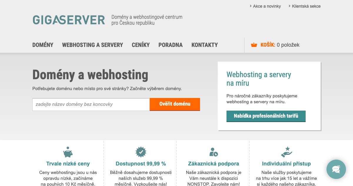 Homepage of Gigaserver hosting