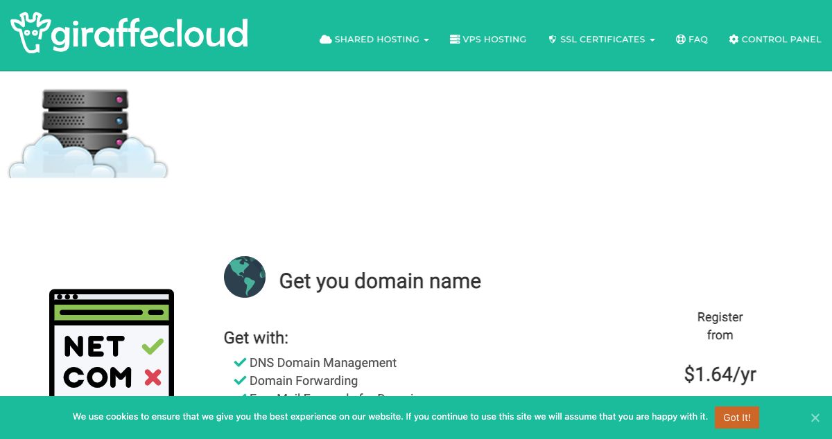 Homepage of GiraffeCloud hosting