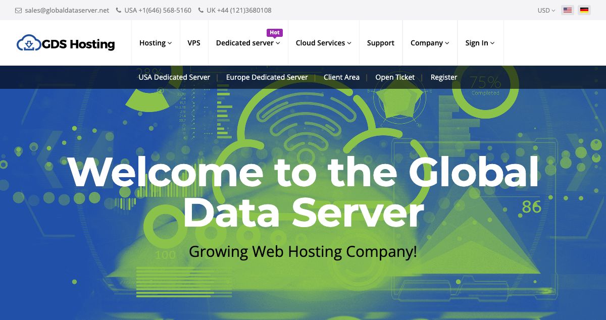 Homepage of Global Data Server hosting