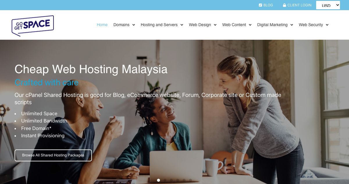 Homepage of GoGetSpace hosting