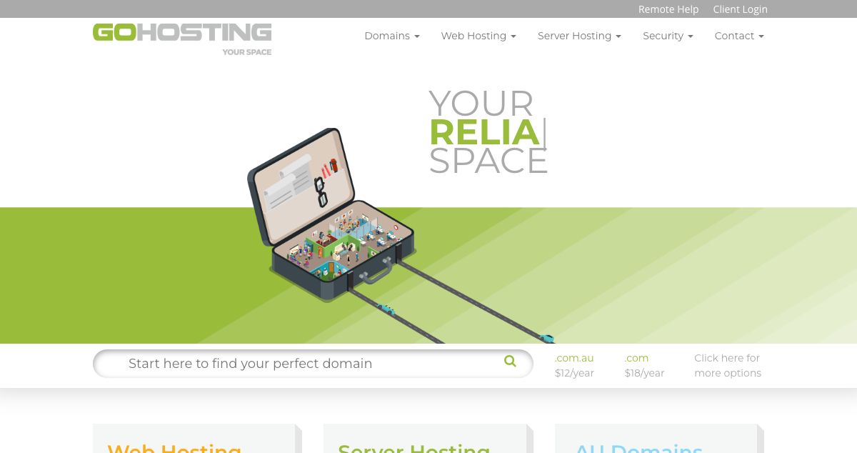 Homepage of GoHosting hosting