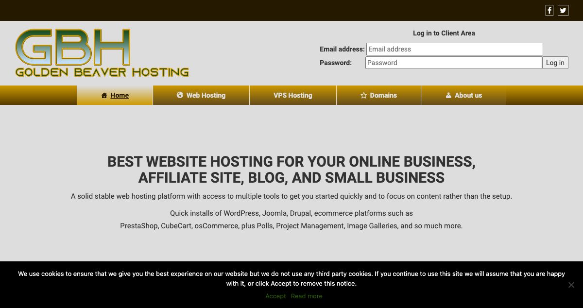 Homepage of GoldenBeaverHosting hosting