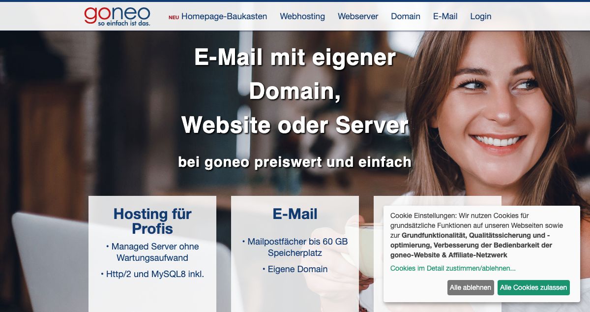 Homepage of Goneo hosting