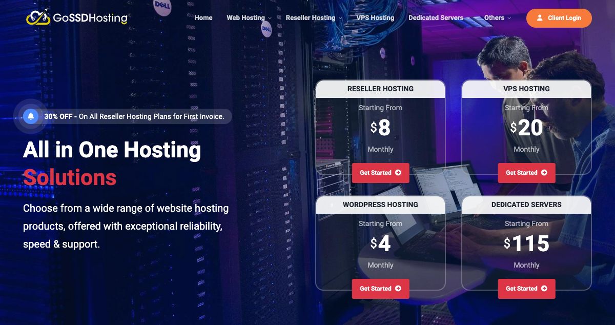 Homepage of GoSSDHosting hosting