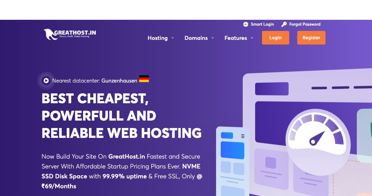 Homepage of GreatHost.in hosting