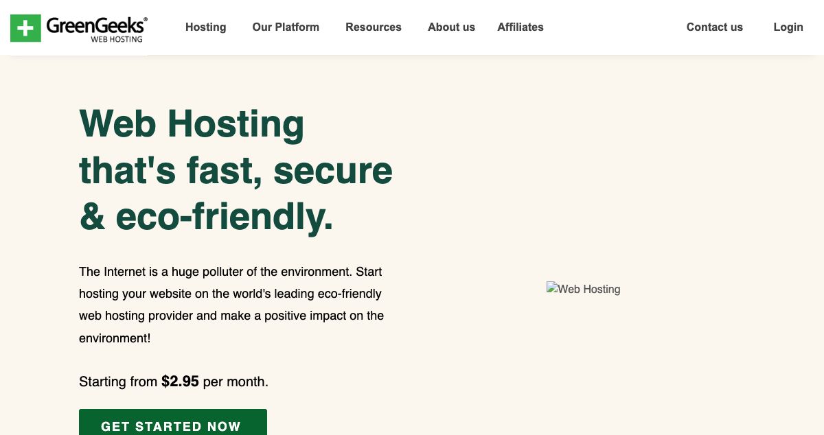 Homepage of GreenGeeks hosting