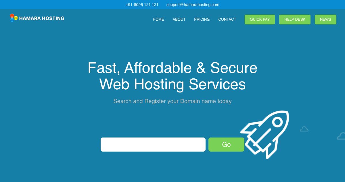 Homepage of Hamara hosting hosting