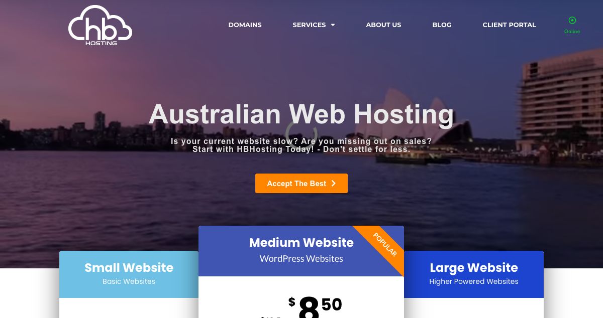 Homepage of HBHosting hosting