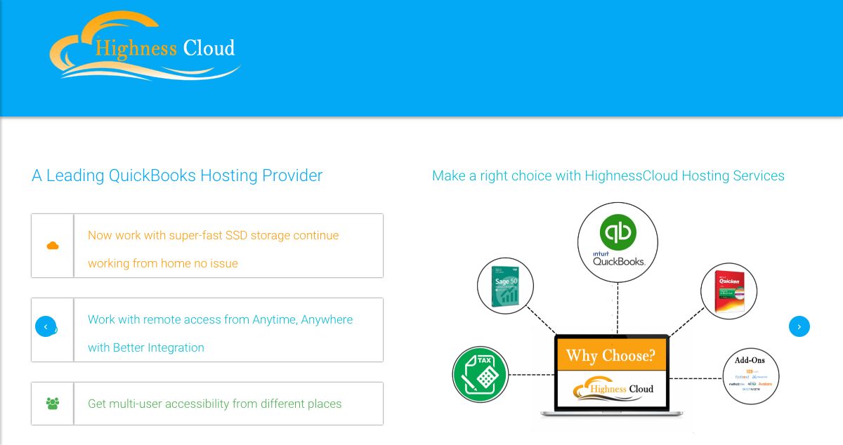 Homepage of Highness Cloud hosting