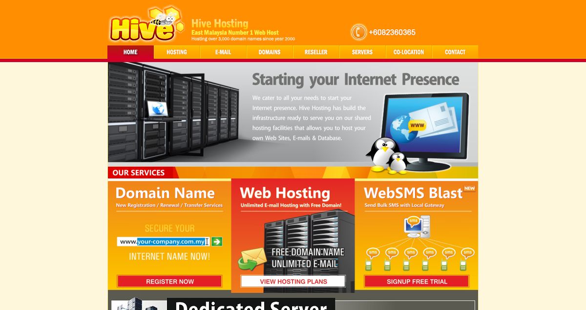 Homepage of HiveHost.net hosting