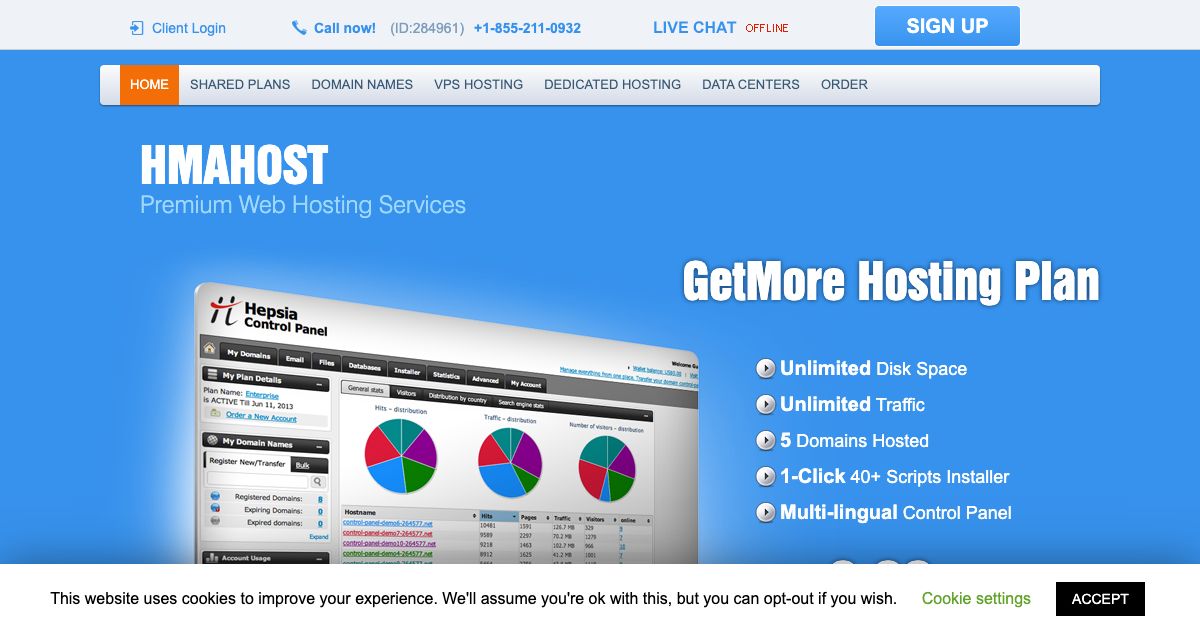 Homepage of HMAHost hosting