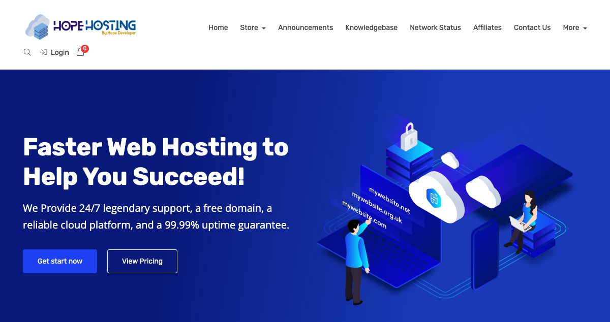 Homepage of Hope Hosting hosting