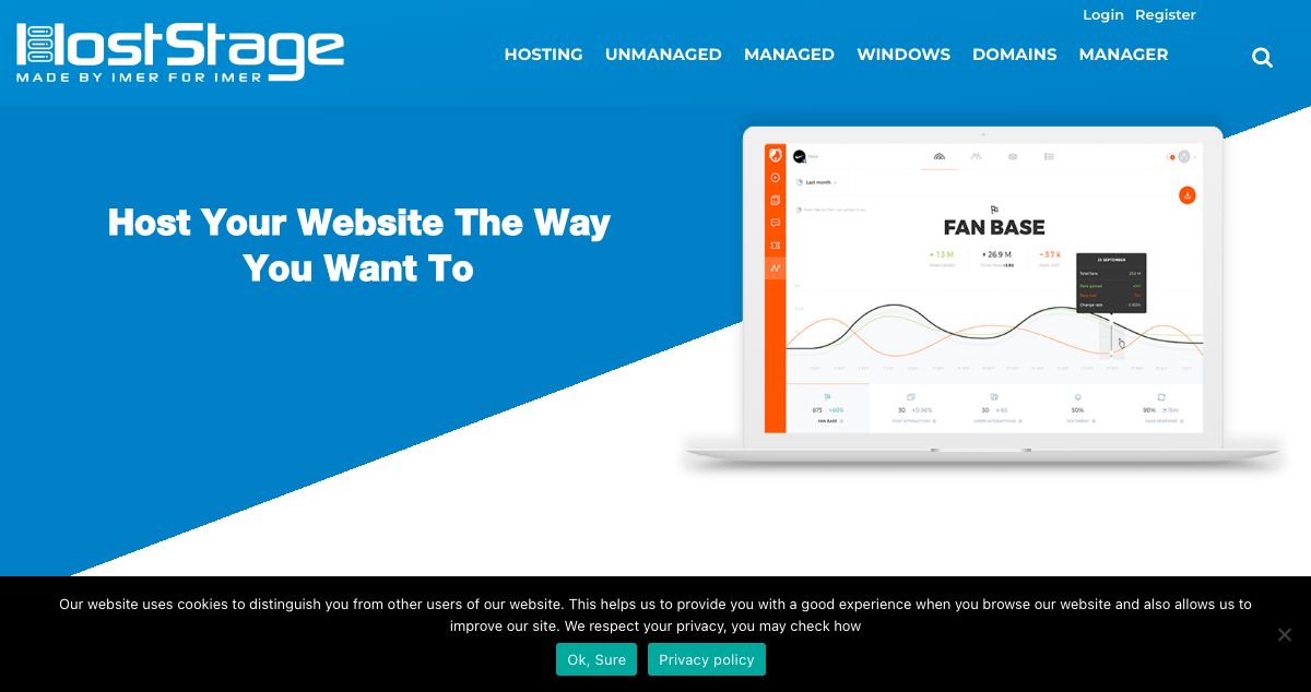 Homepage of HostStage hosting