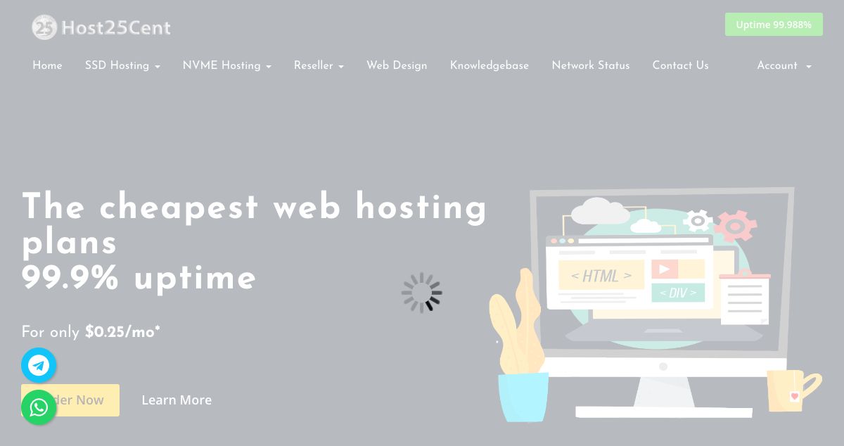 Homepage of Host25Cent hosting