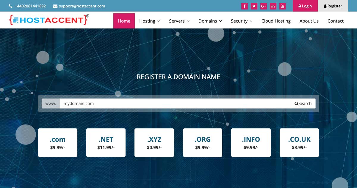 Homepage of Hostaccent hosting