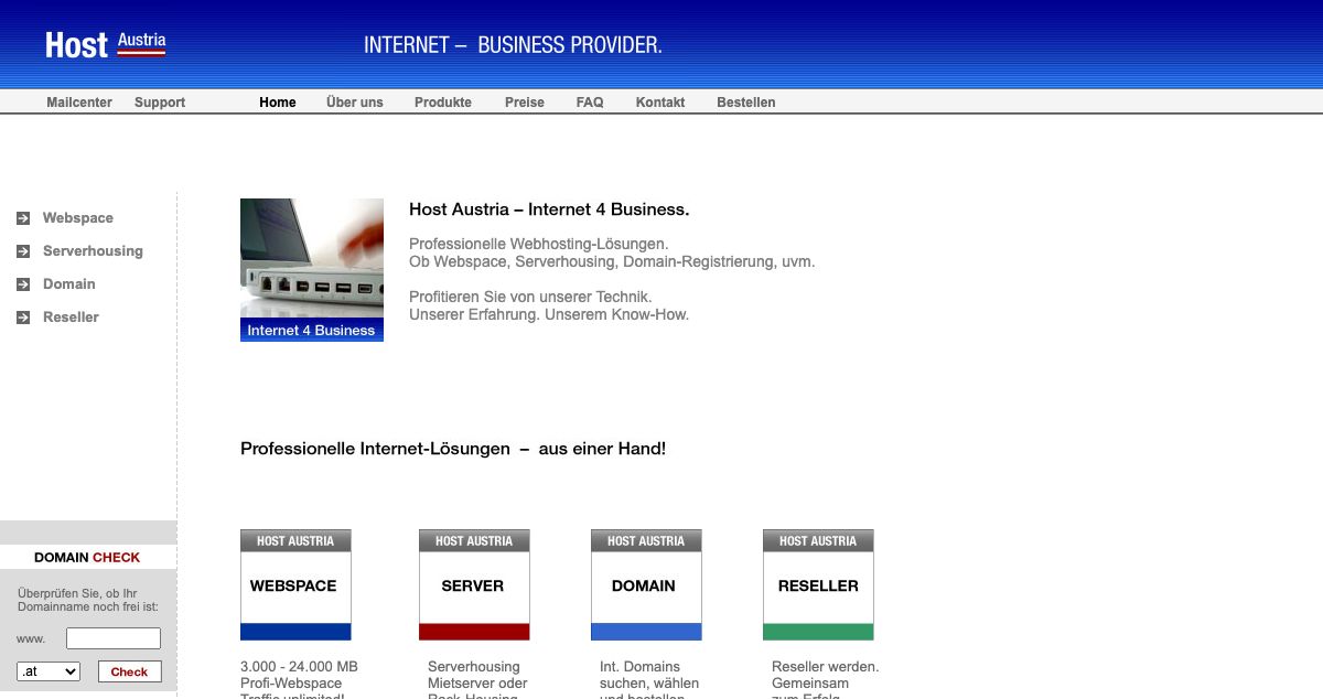 Homepage of Host Austria hosting