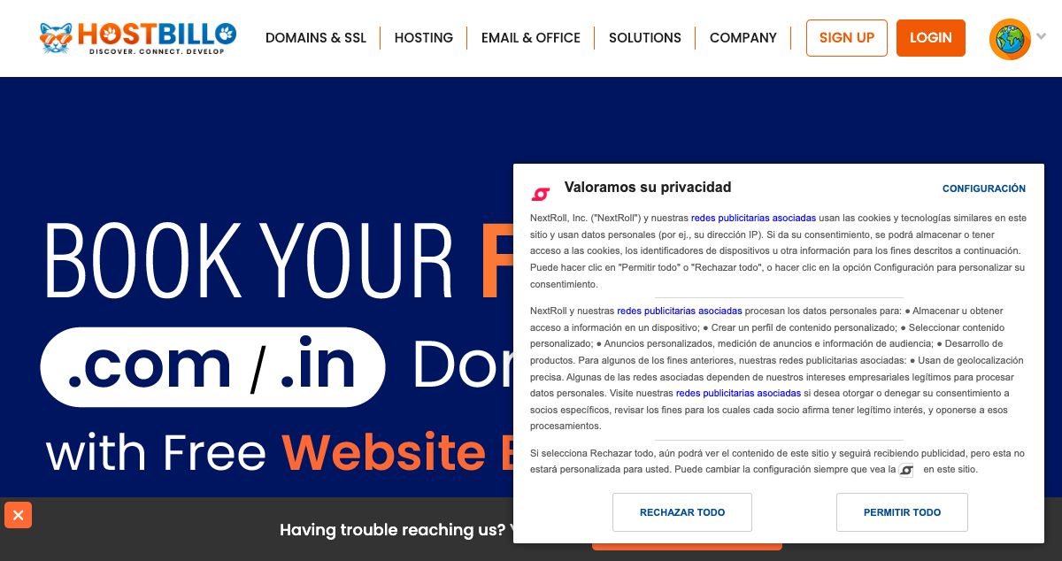 Homepage of Hostbillo Hosting Solution hosting