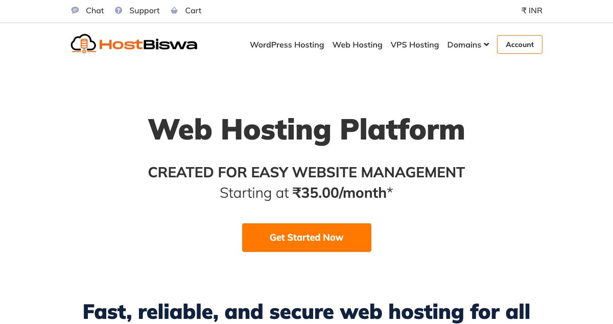 Homepage of HostBiswa hosting