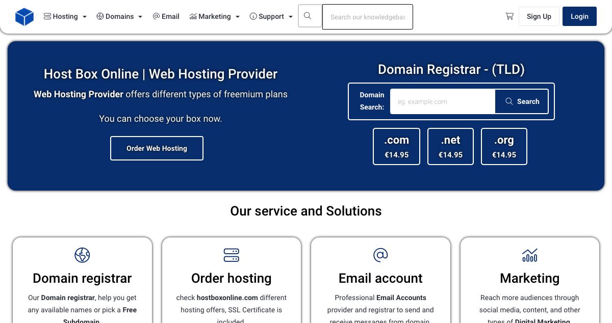 Homepage of Hostboxonline hosting