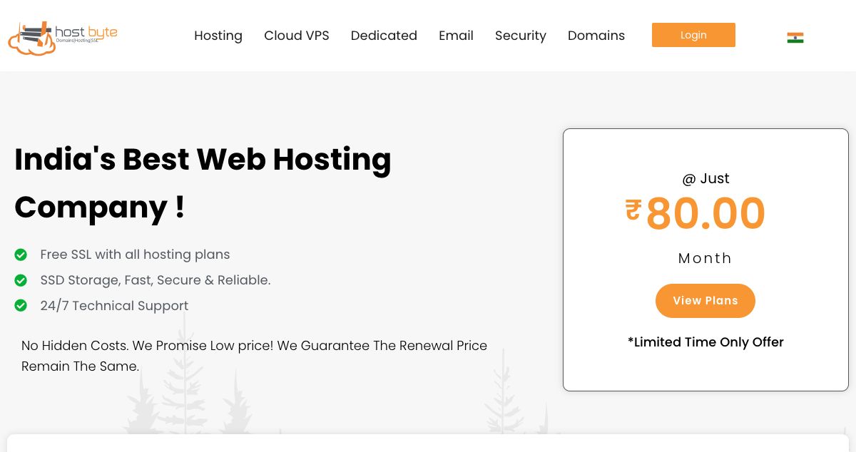 Homepage of Host Byte hosting