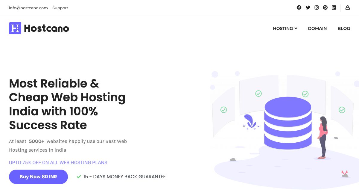 Homepage of Hostcano hosting