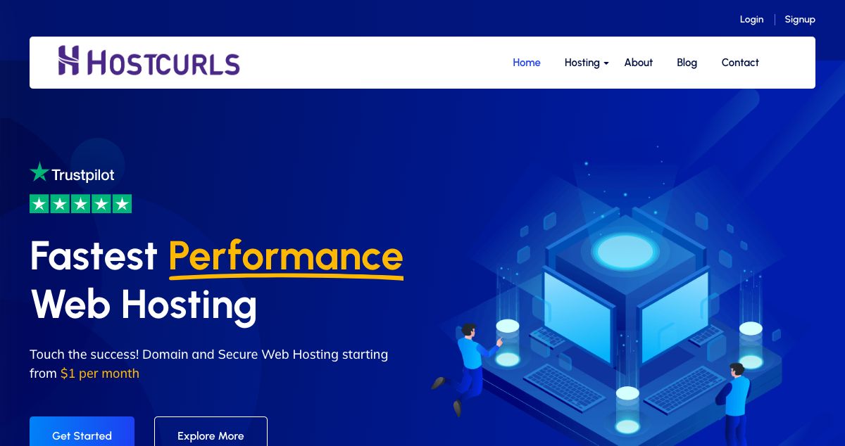 Homepage of Hostcurls hosting