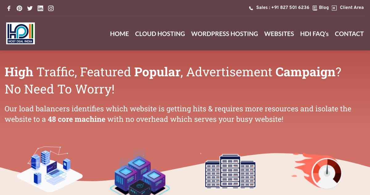 Homepage of Host Deal India hosting