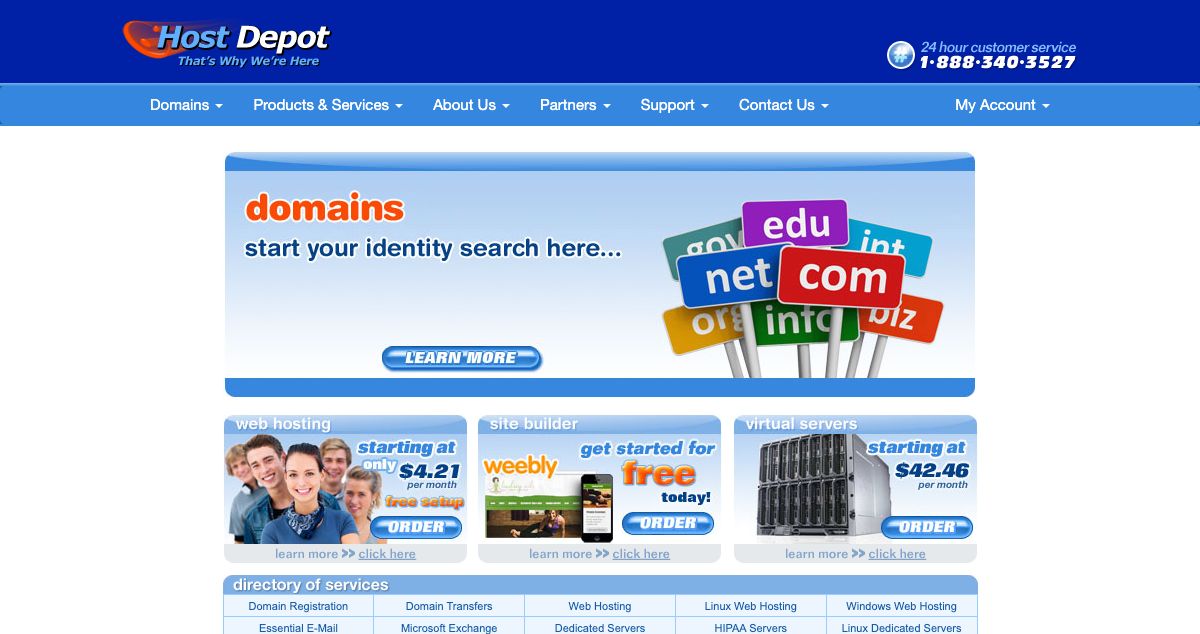 Homepage of Host Depot hosting