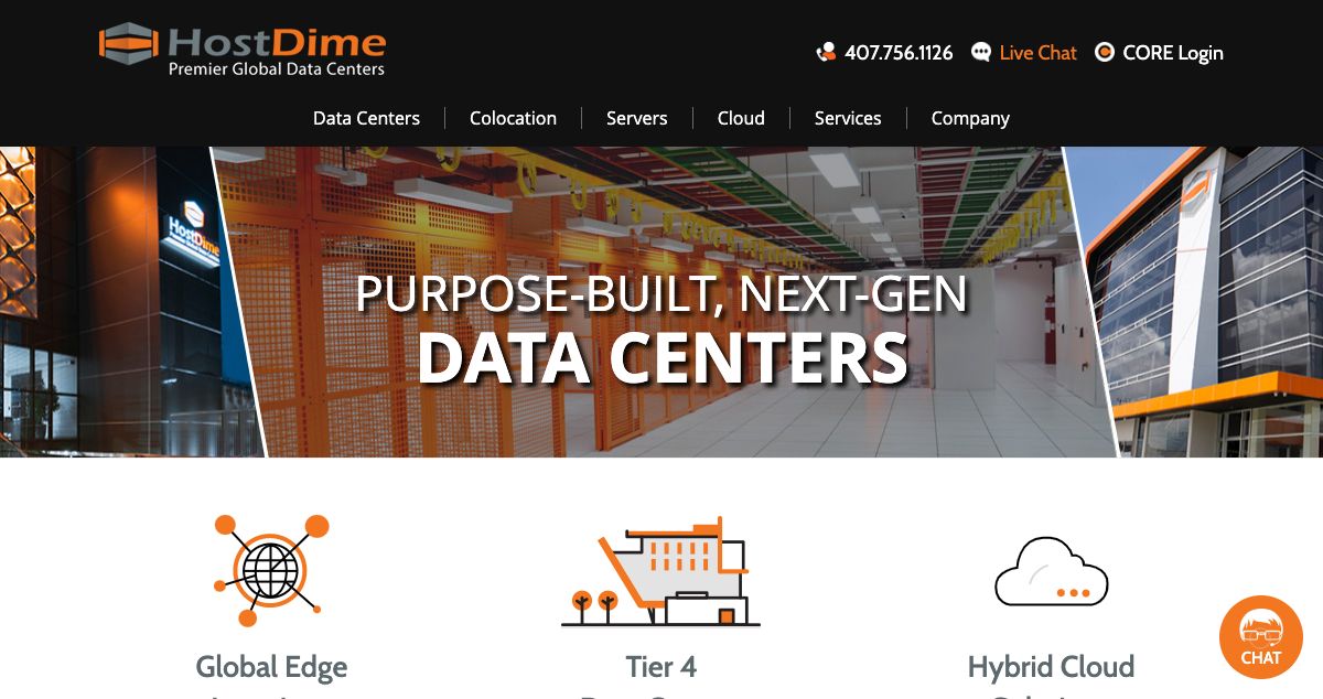 Homepage of HostDime hosting