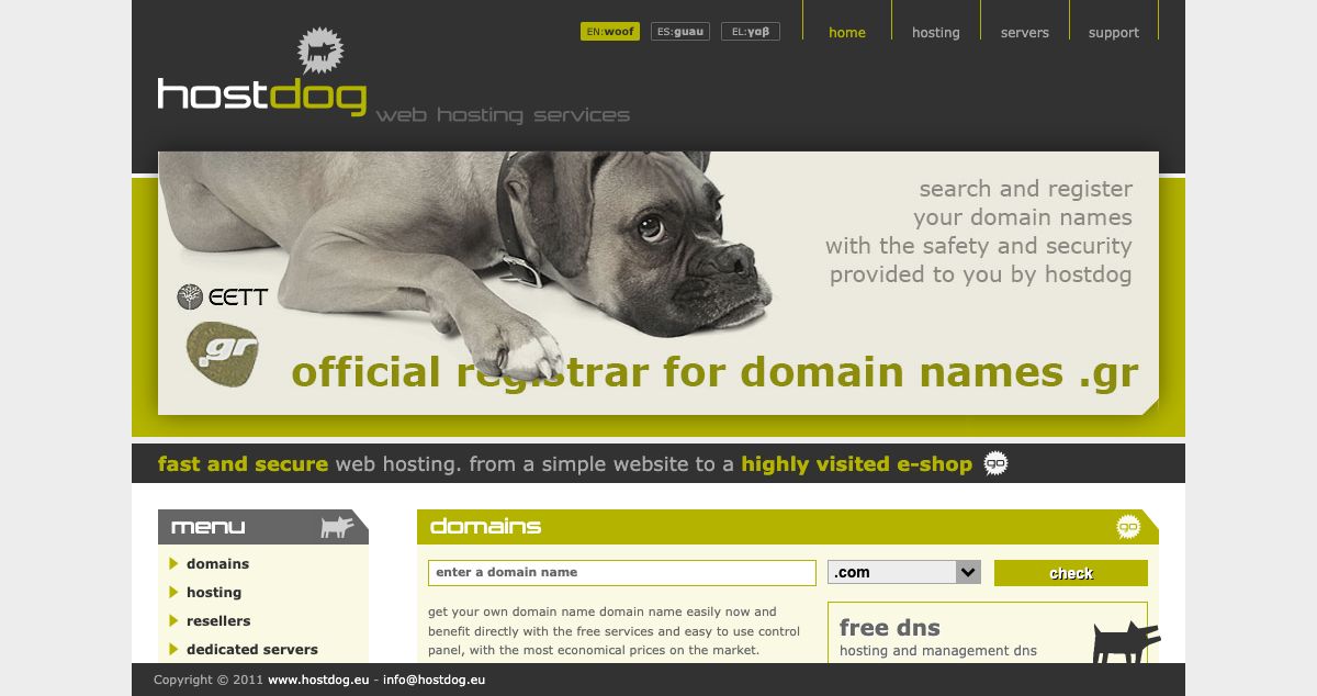 Homepage of Hostdog hosting