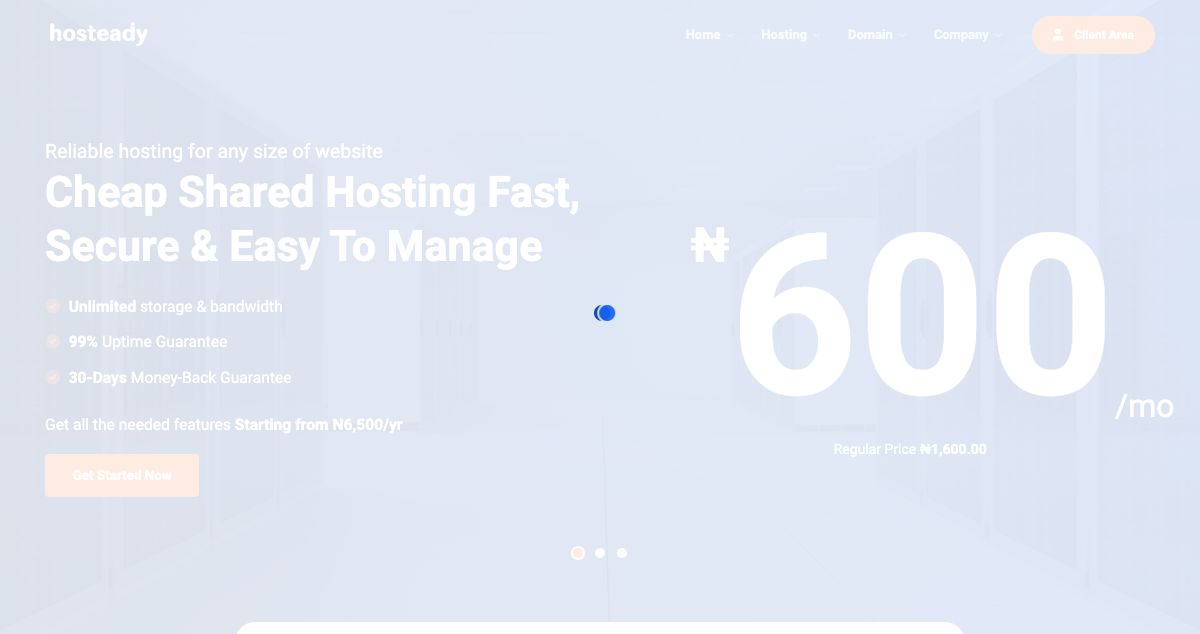 Homepage of Hosteady.NG hosting