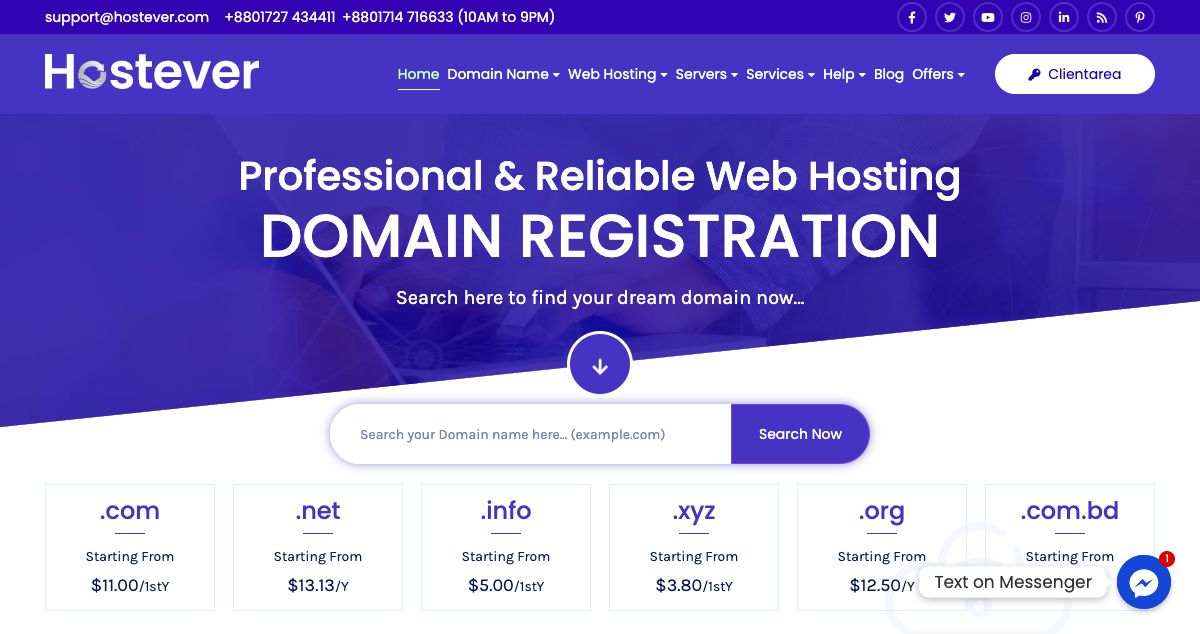 Homepage of Hostever hosting