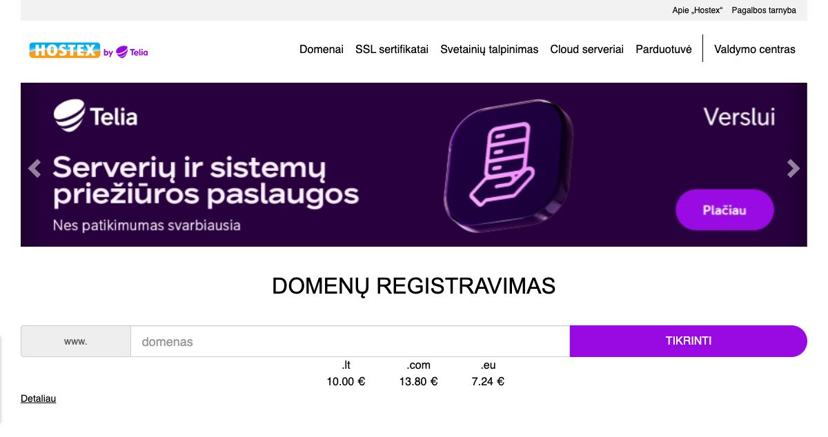 Homepage of Hostex hosting