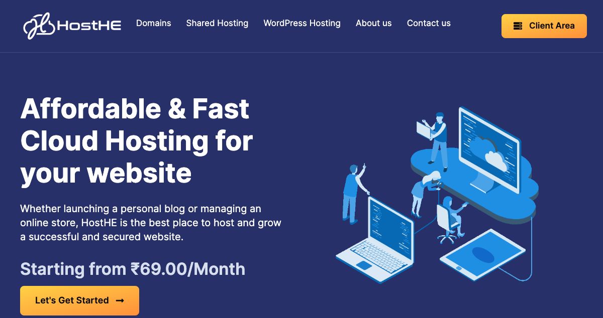 Homepage of HostHe hosting