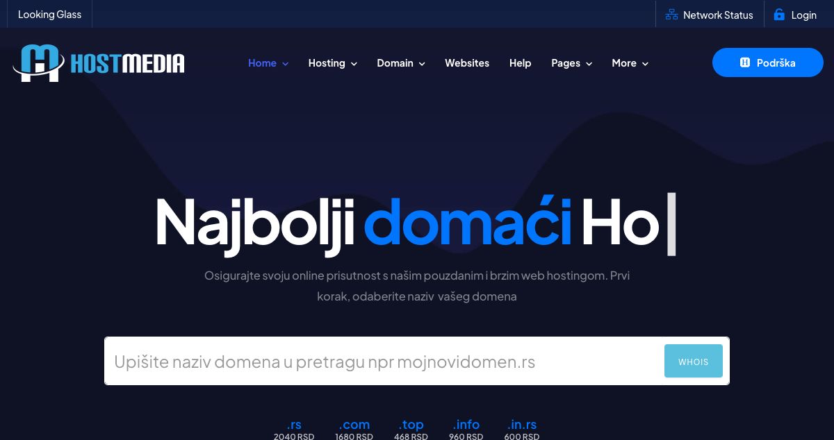 Homepage of Host Media DOO hosting