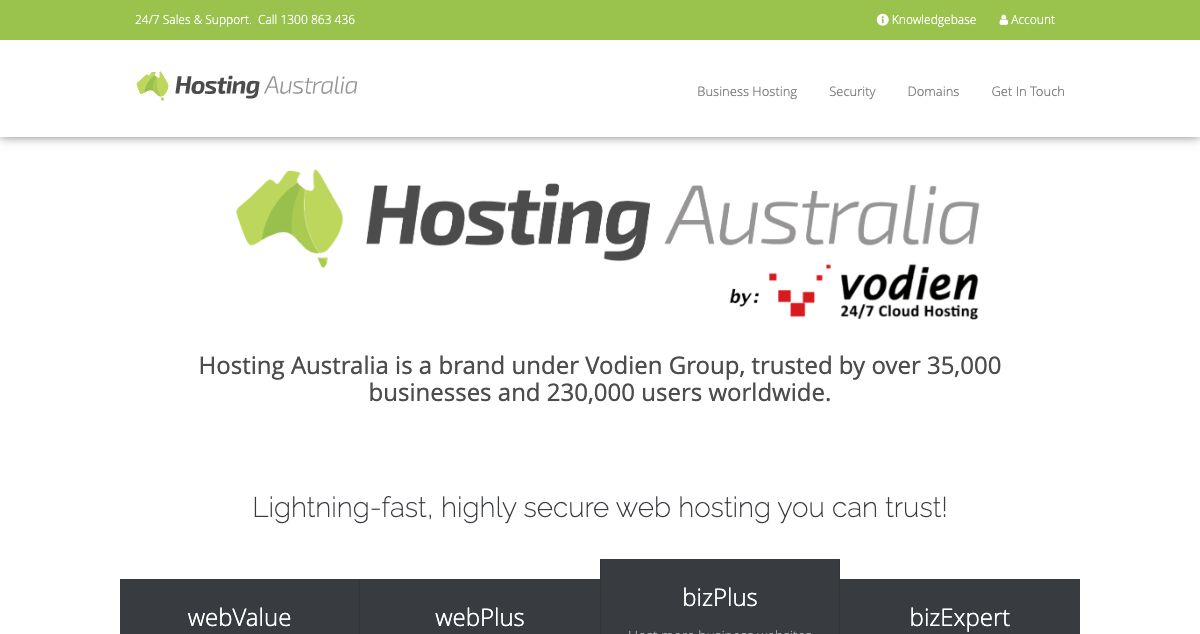 Homepage of Hosting Australia hosting