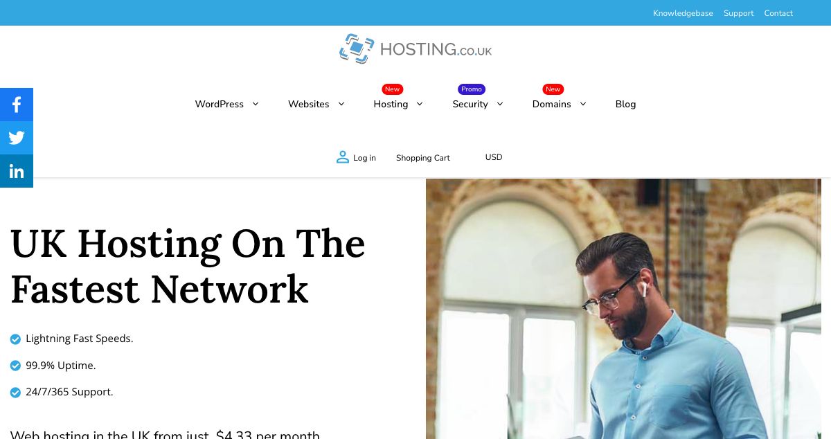 Homepage of Hosting.co.uk hosting