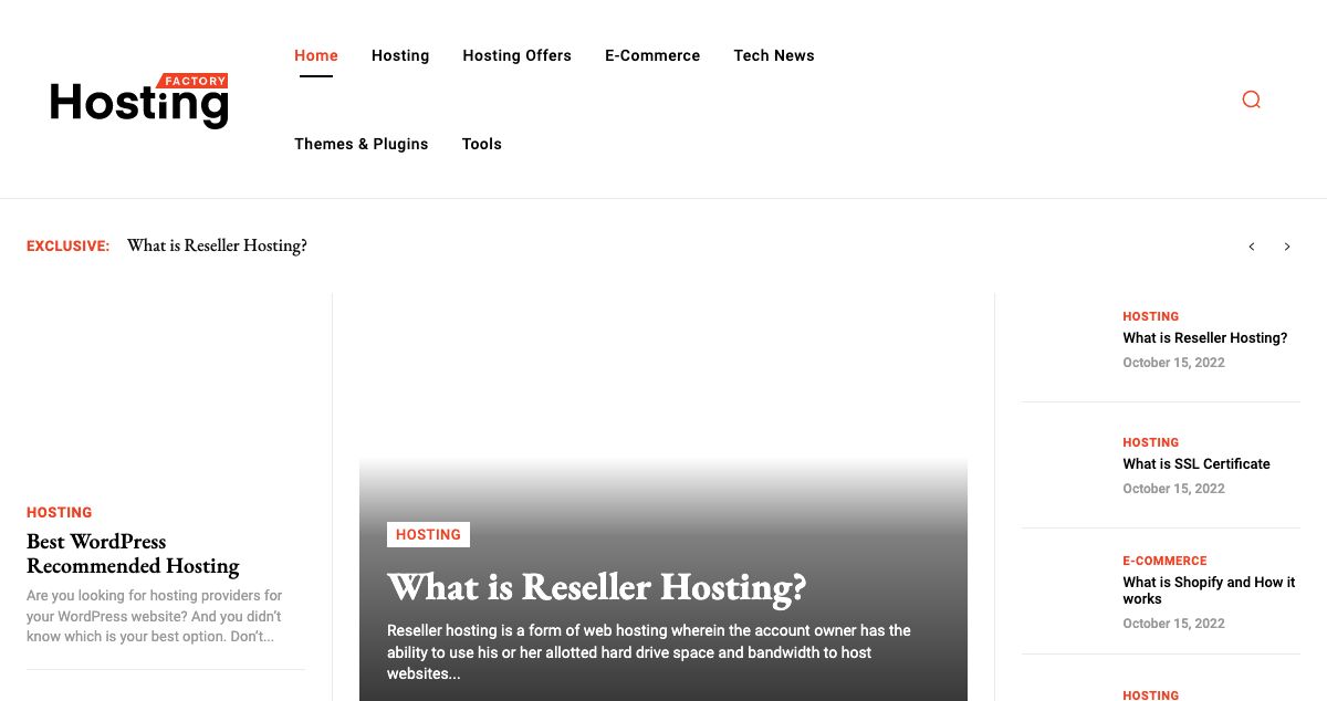 Homepage of Hosting Factory hosting