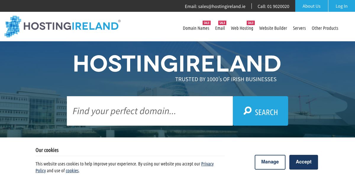 Homepage of Hosting Ireland hosting