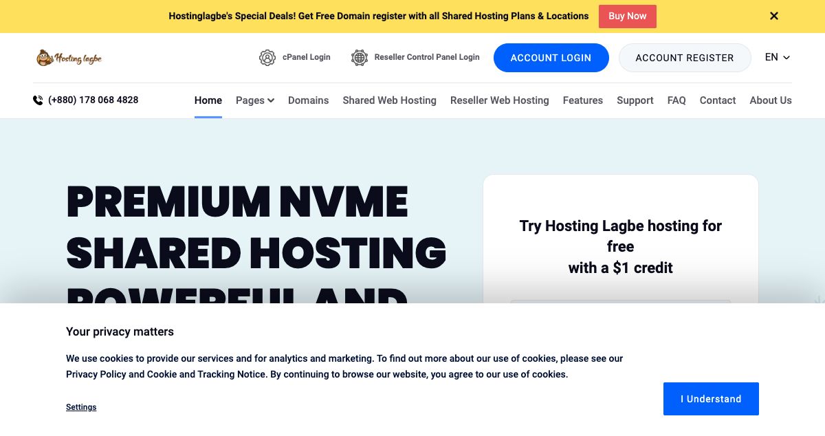 Homepage of Hosting Lagbe hosting