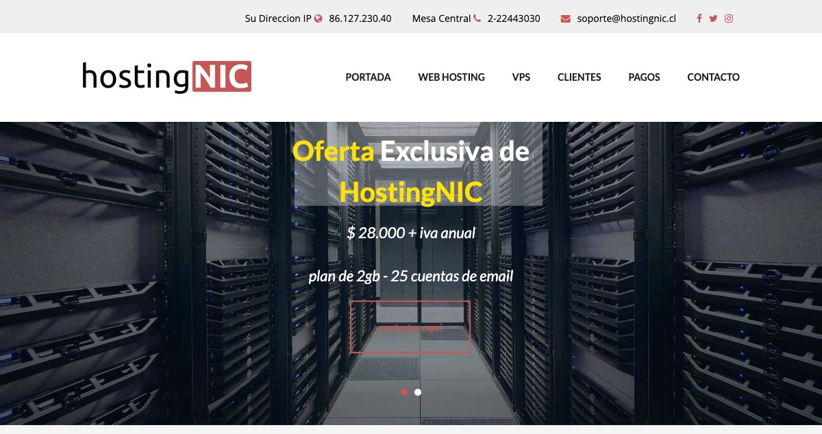 Homepage of HostingNic.cl hosting