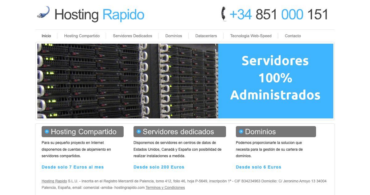 Homepage of Hosting Rapido hosting