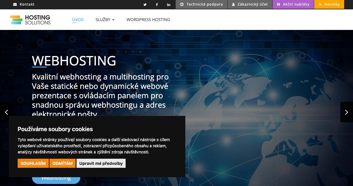 Homepage of HostingSolutions s.r.o. hosting